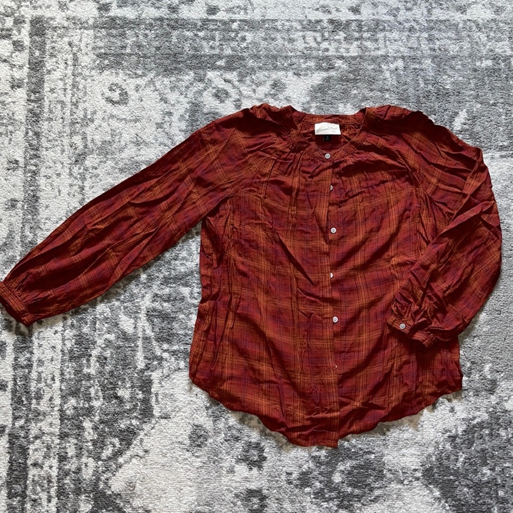 Plaid Button Down Orange and Red Blouse